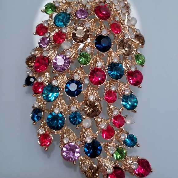 Jumbo Peacock Rainbow Crystals Brooch Pendant Purse Charm Key ring *NWT - Picture 7 of 9